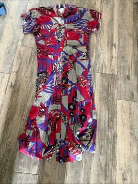 Vintage Cami Pour Le Boff Button Down Dress 80s Shoulder Pads